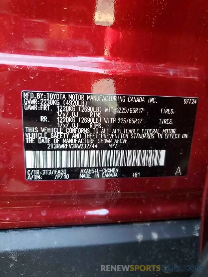 12 Photograph of a damaged car 2T3RWRFV3RW232744 TOYOTA RAV4 2024
