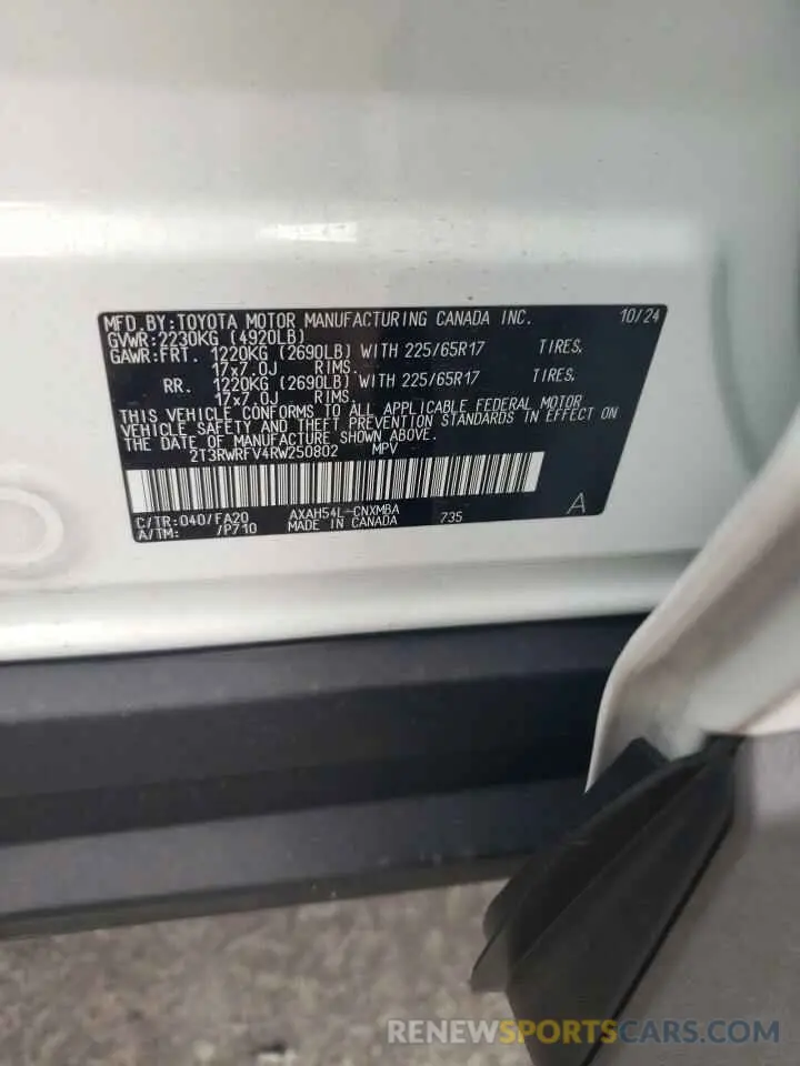 13 Photograph of a damaged car 2T3RWRFV4RW250802 TOYOTA RAV4 2024