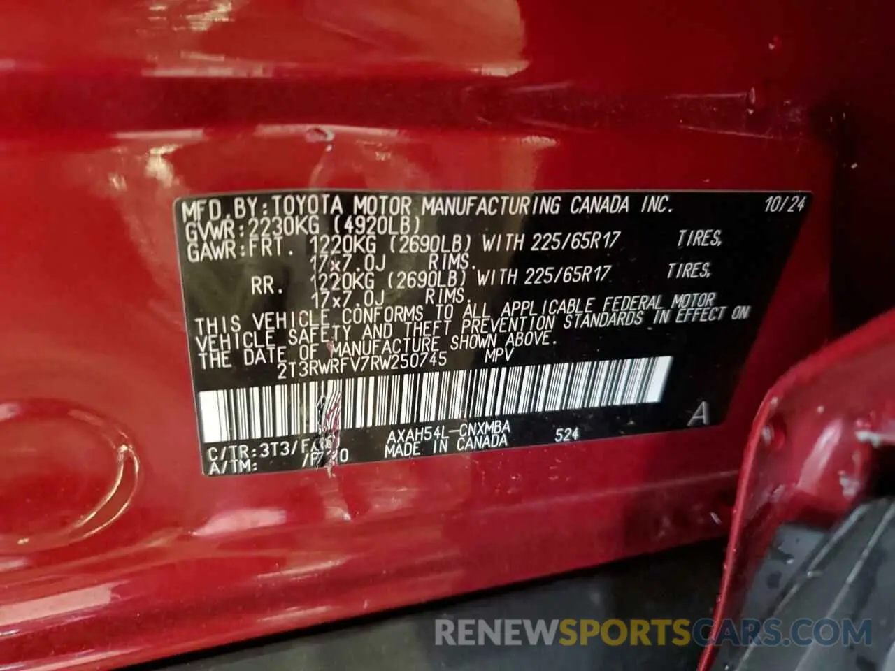 14 Photograph of a damaged car 2T3RWRFV7RW250745 TOYOTA RAV4 2024