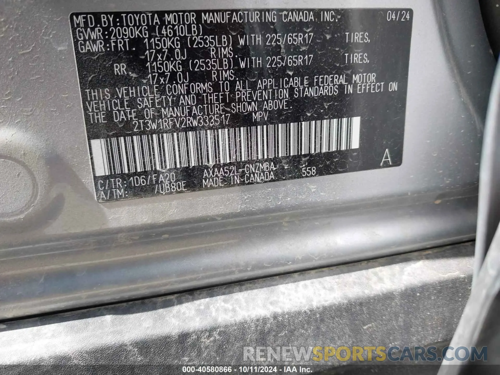 9 Photograph of a damaged car 2T3W1RFV2RW333517 TOYOTA RAV4 2024