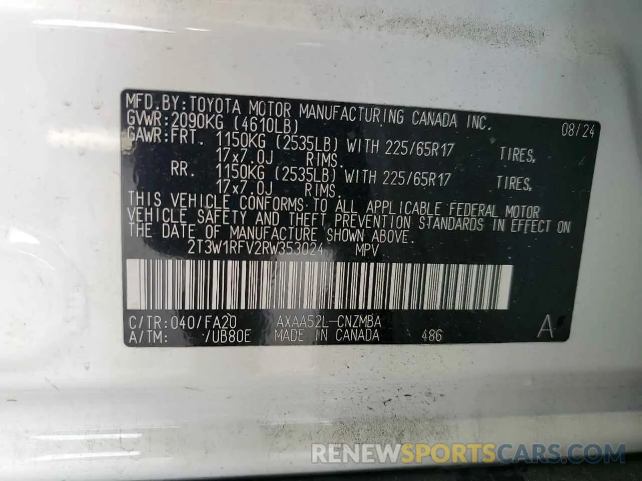 14 Photograph of a damaged car 2T3W1RFV2RW353024 TOYOTA RAV4 2024