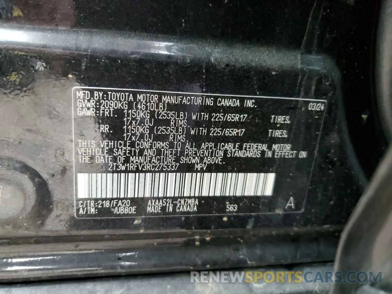 13 Photograph of a damaged car 2T3W1RFV3RC275337 TOYOTA RAV4 2024
