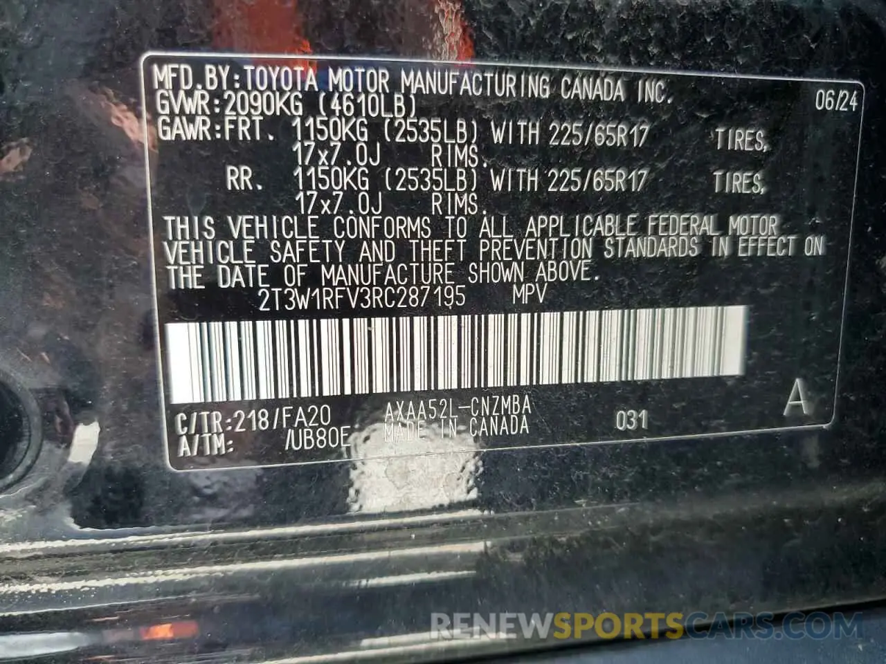 13 Photograph of a damaged car 2T3W1RFV3RC287195 TOYOTA RAV4 2024