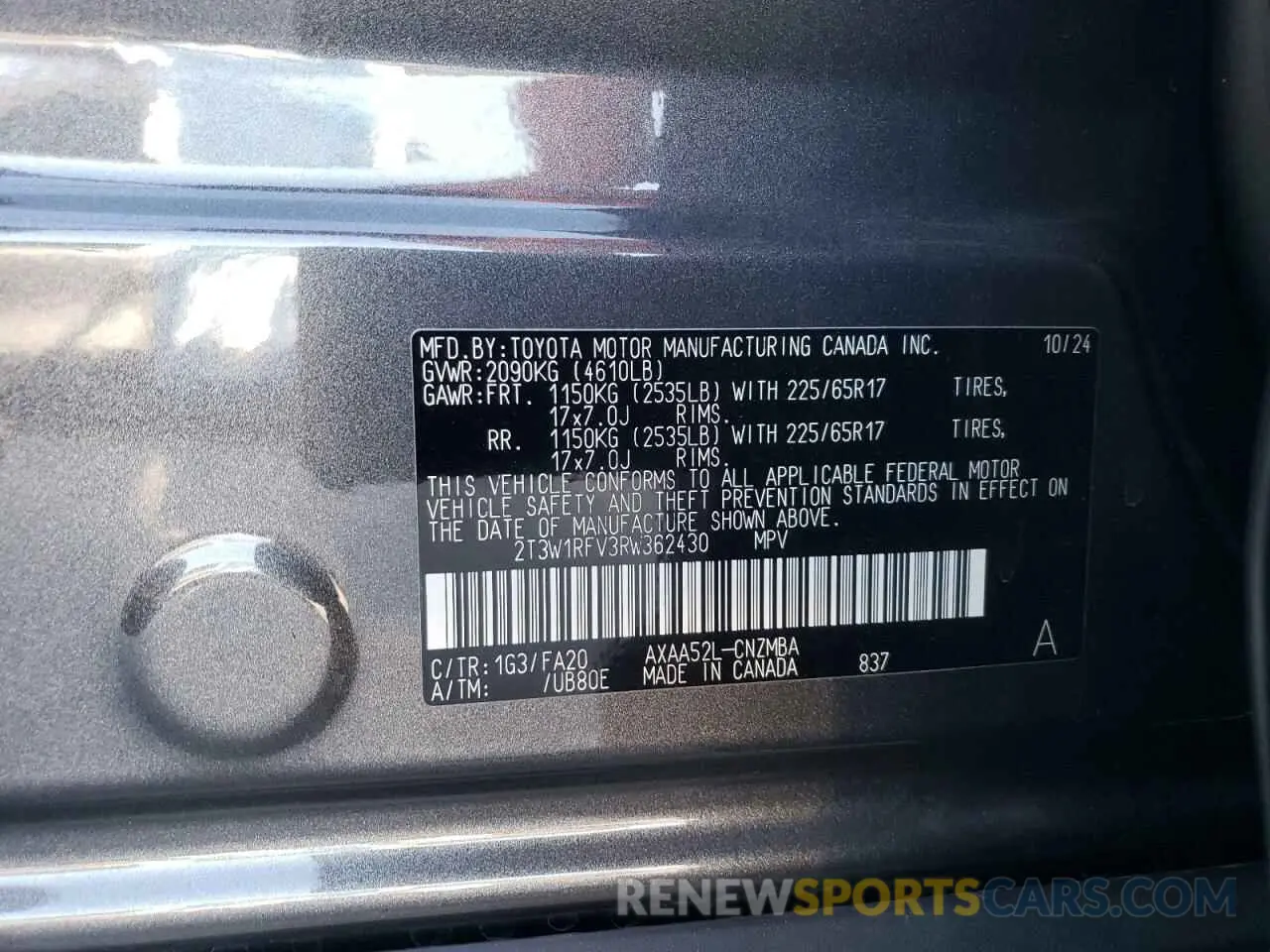 13 Photograph of a damaged car 2T3W1RFV3RW362430 TOYOTA RAV4 2024
