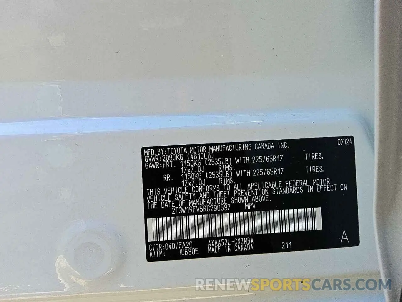 14 Photograph of a damaged car 2T3W1RFV5RC290597 TOYOTA RAV4 2024