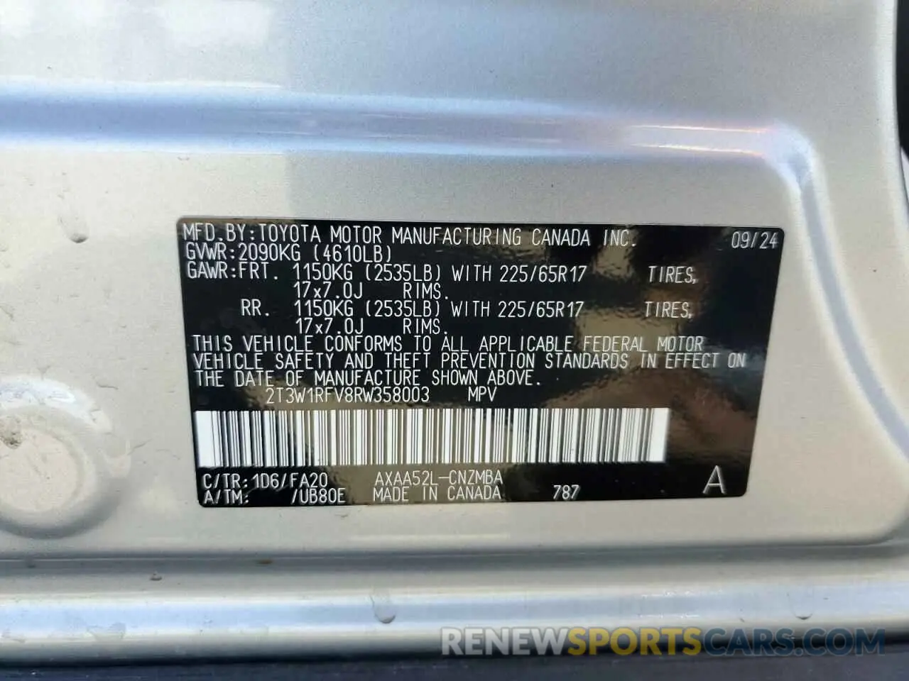 13 Photograph of a damaged car 2T3W1RFV8RW358003 TOYOTA RAV4 2024