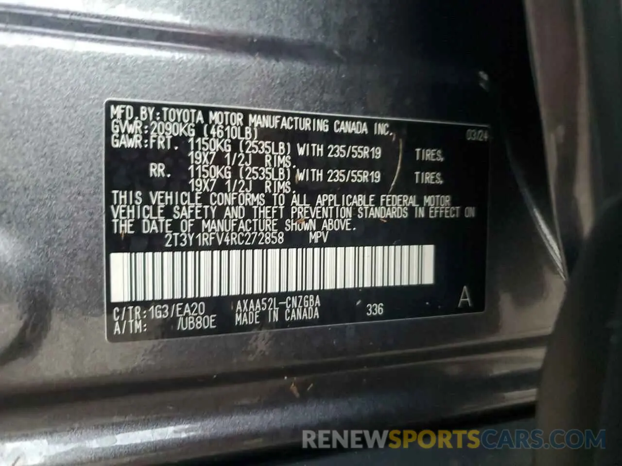 14 Photograph of a damaged car 2T3Y1RFV4RC272858 TOYOTA RAV4 2024