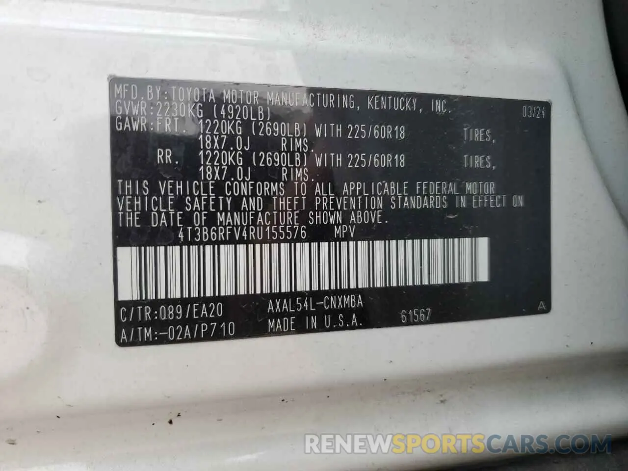 14 Photograph of a damaged car 4T3B6RFV4RU155576 TOYOTA RAV4 2024