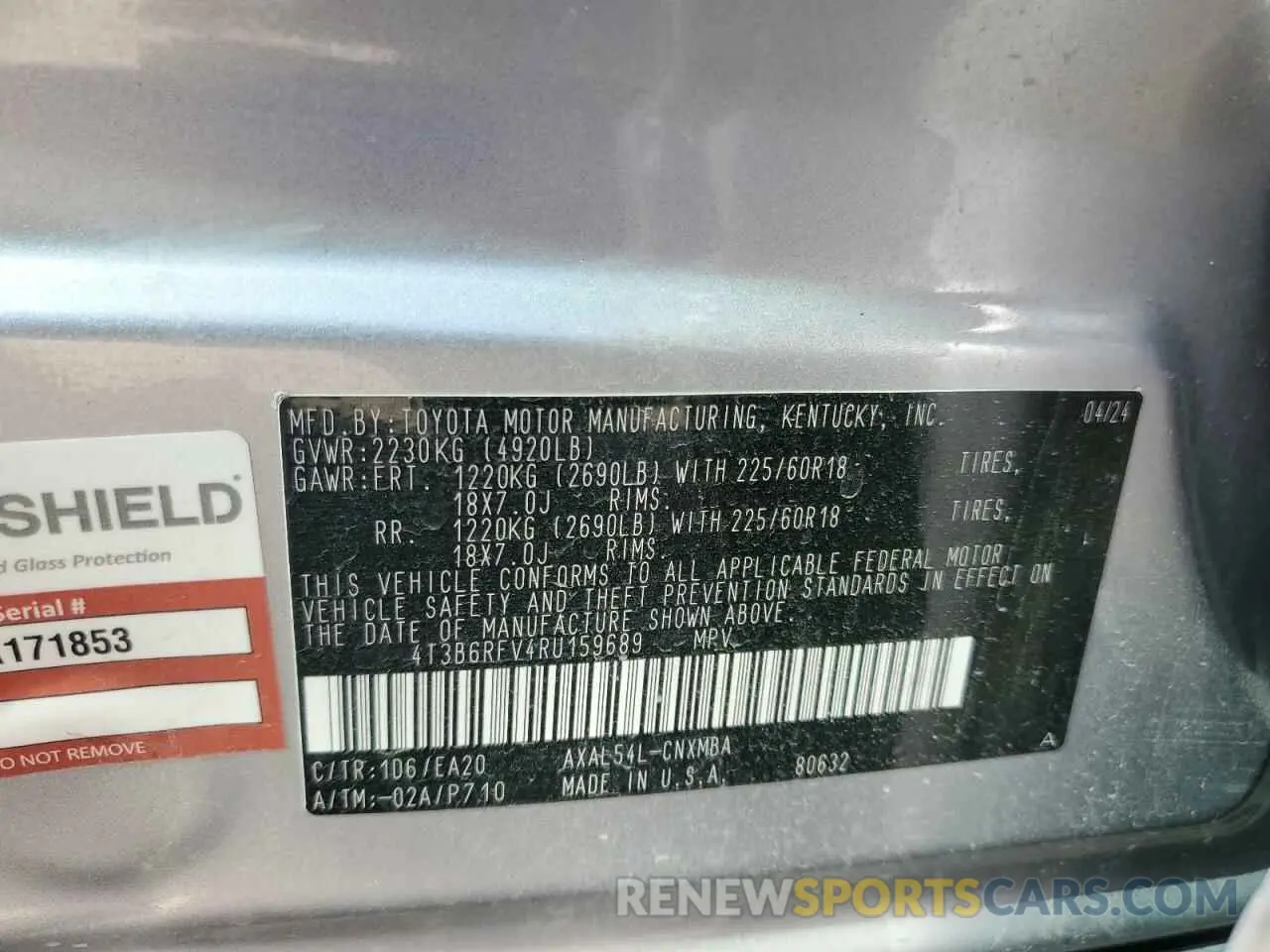 13 Photograph of a damaged car 4T3B6RFV4RU159689 TOYOTA RAV4 2024