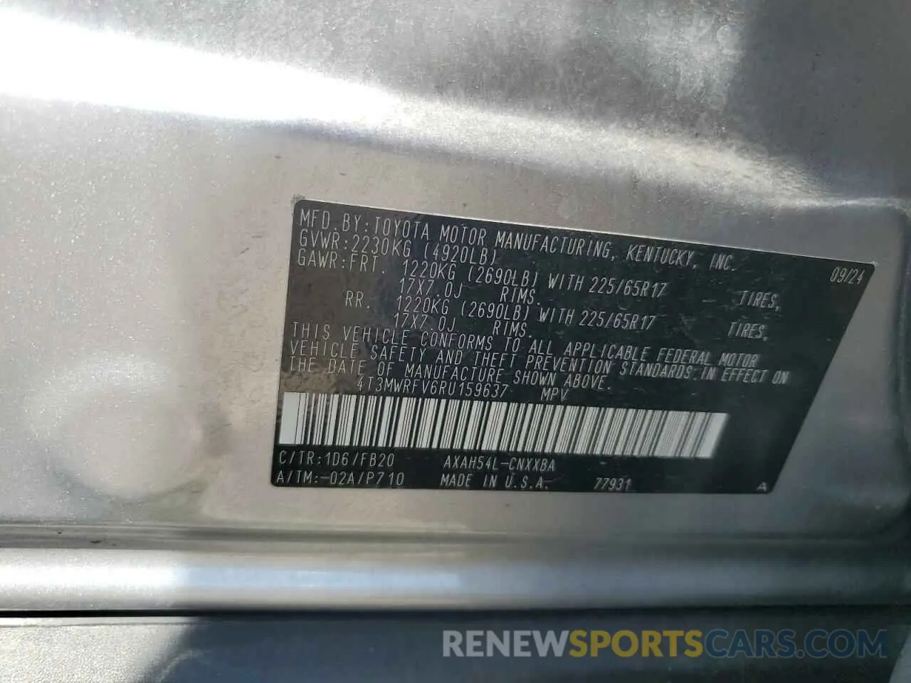 13 Photograph of a damaged car 4T3MWRFV6RU159637 TOYOTA RAV4 2024