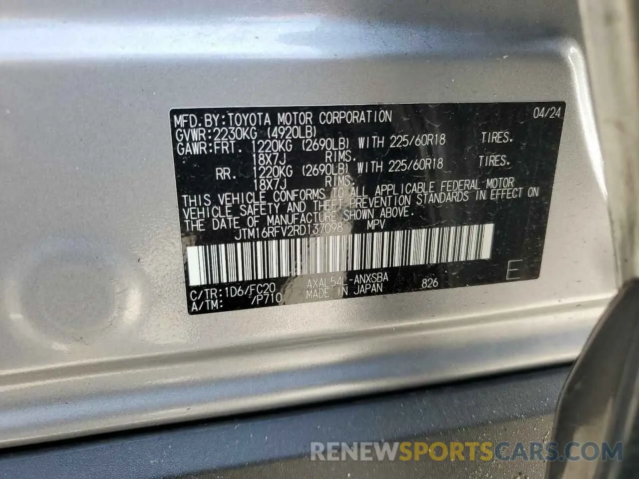 14 Photograph of a damaged car JTM16RFV2RD137098 TOYOTA RAV4 2024