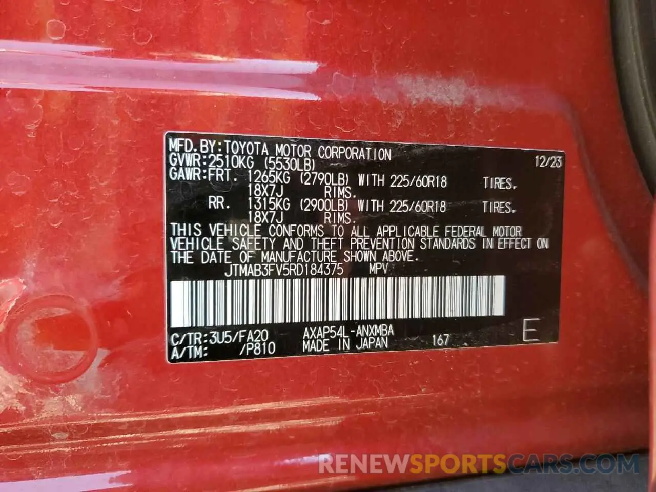 13 Photograph of a damaged car JTMAB3FV5RD184375 TOYOTA RAV4 2024