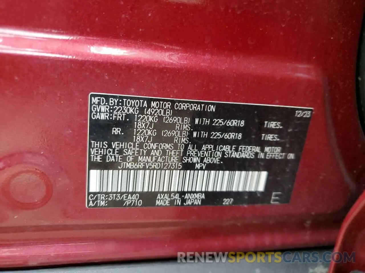 13 Photograph of a damaged car JTMB6RFV5RD127315 TOYOTA RAV4 2024