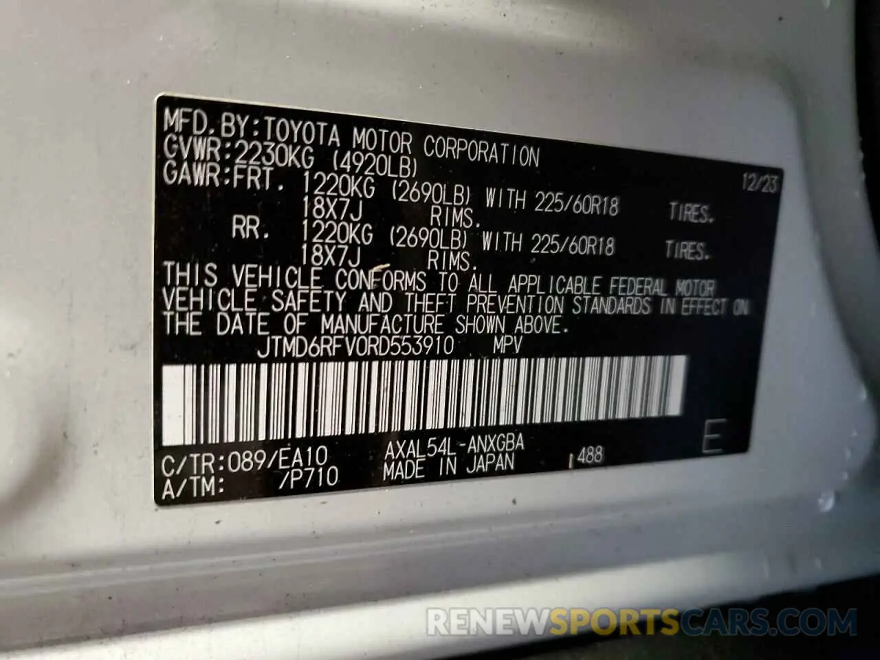 12 Photograph of a damaged car JTMD6RFV0RD553910 TOYOTA RAV4 2024