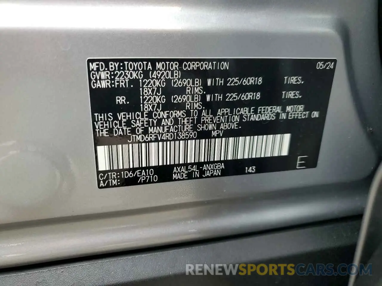 13 Photograph of a damaged car JTMD6RFV4RD138590 TOYOTA RAV4 2024