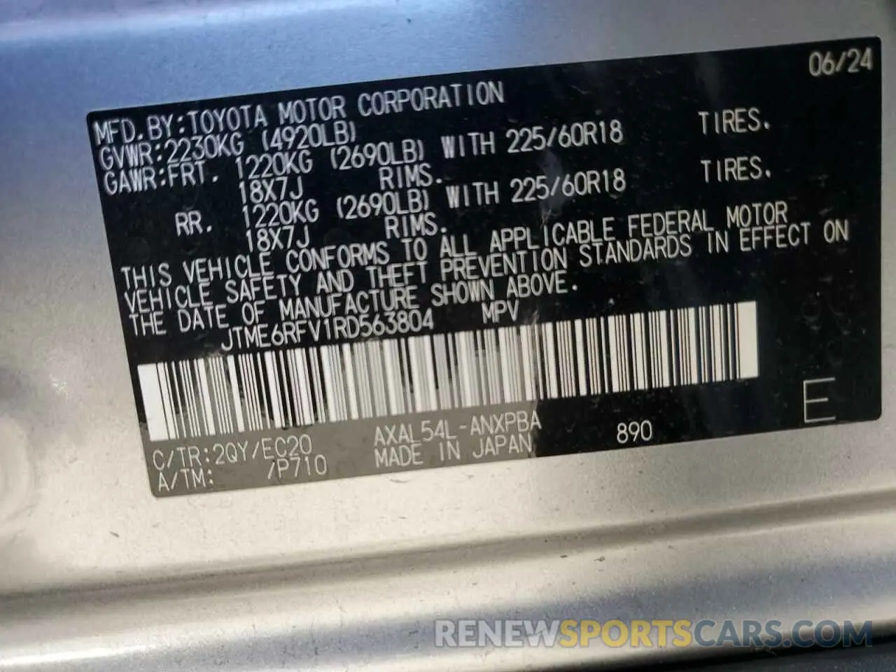 13 Photograph of a damaged car JTME6RFV1RD563804 TOYOTA RAV4 2024