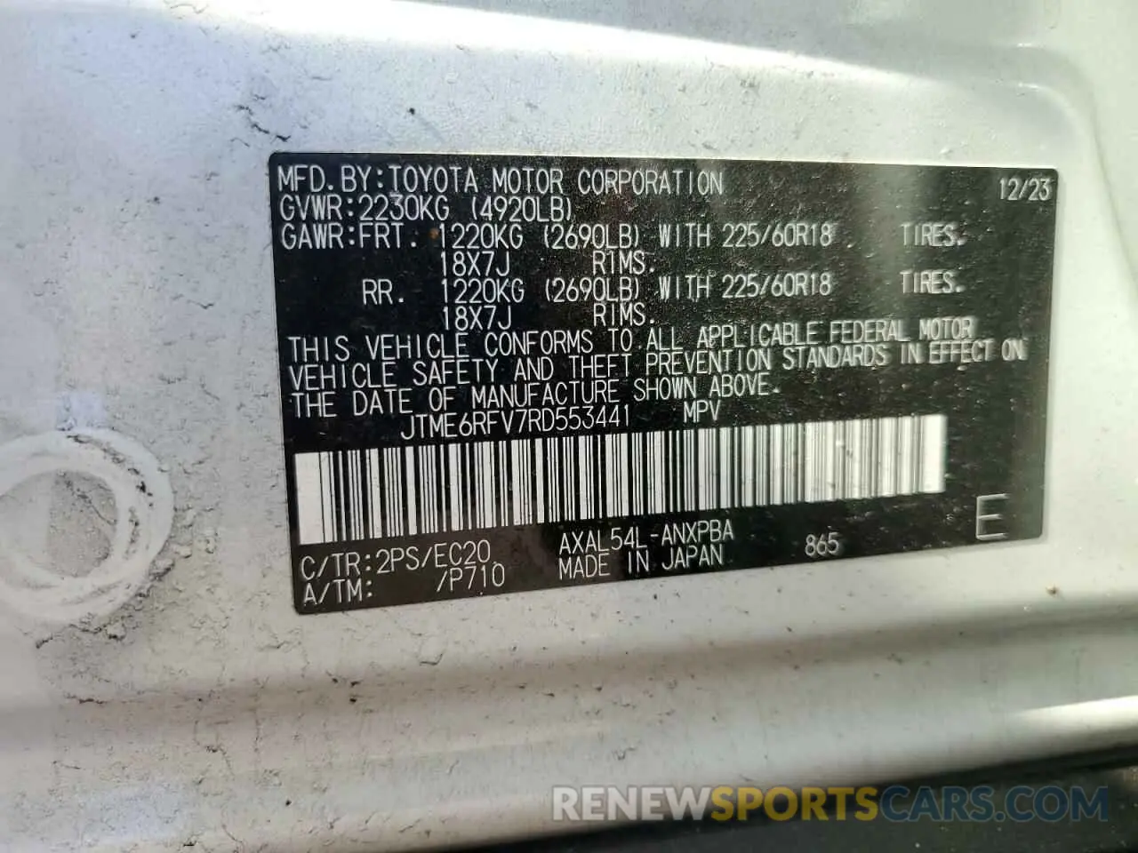 14 Photograph of a damaged car JTME6RFV7RD553441 TOYOTA RAV4 2024