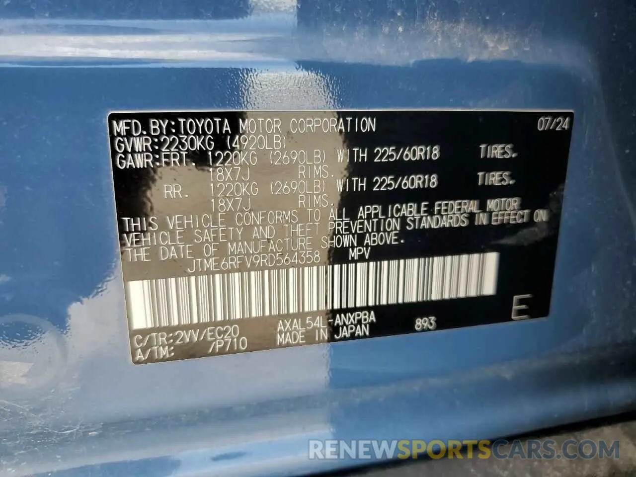 13 Photograph of a damaged car JTME6RFV9RD564358 TOYOTA RAV4 2024