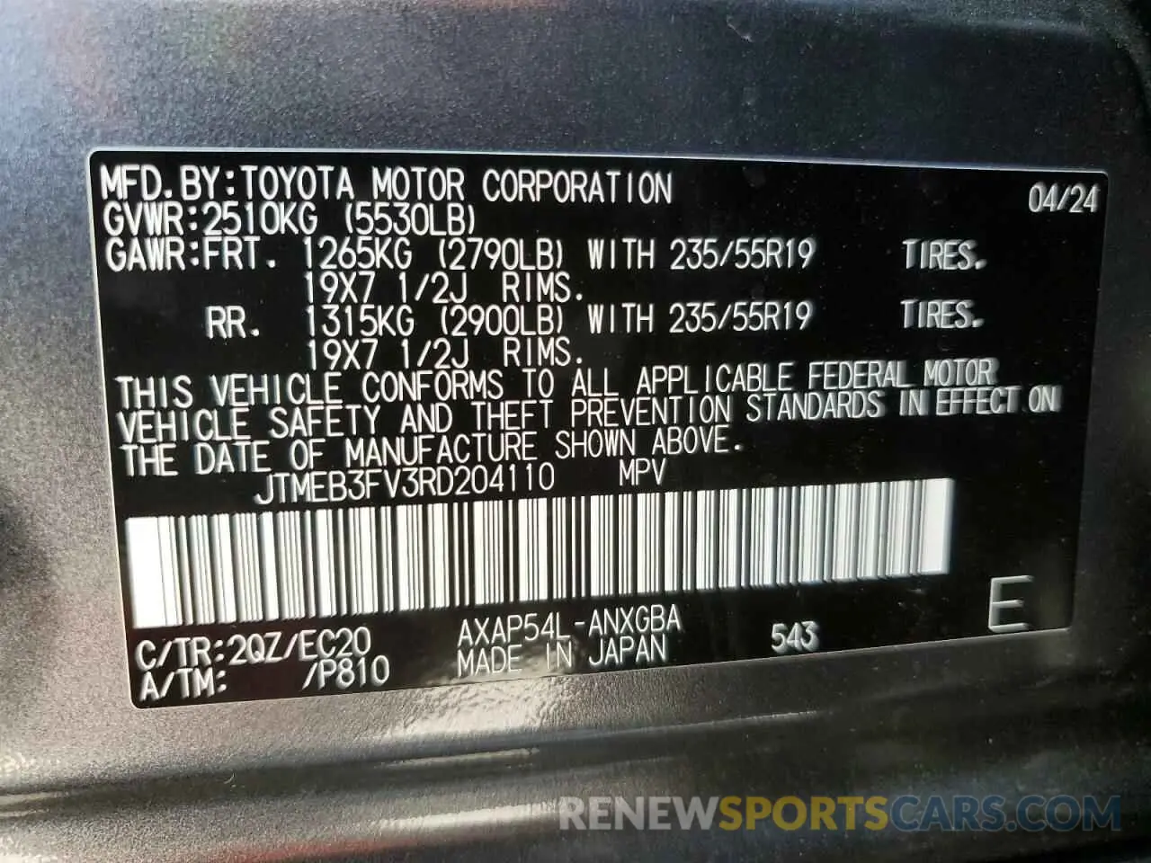 12 Photograph of a damaged car JTMEB3FV3RD204110 TOYOTA RAV4 2024