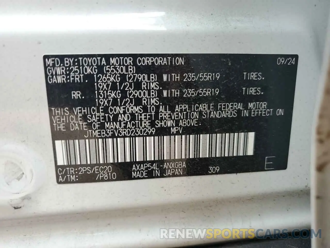 13 Photograph of a damaged car JTMEB3FV3RD230299 TOYOTA RAV4 2024