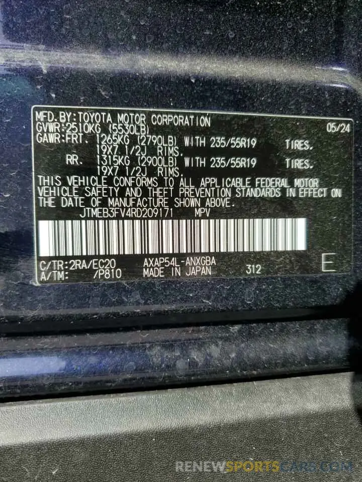 12 Photograph of a damaged car JTMEB3FV4RD209171 TOYOTA RAV4 2024