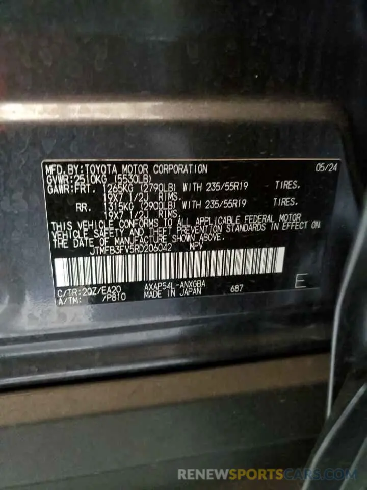 12 Photograph of a damaged car JTMFB3FV5RD206042 TOYOTA RAV4 2024