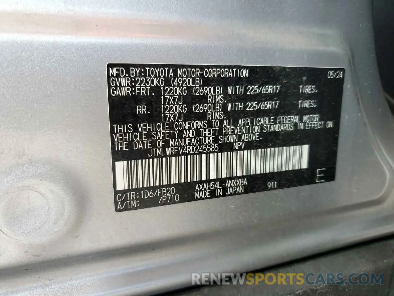 13 Photograph of a damaged car JTMLWRFV4RD245585 TOYOTA RAV4 2024