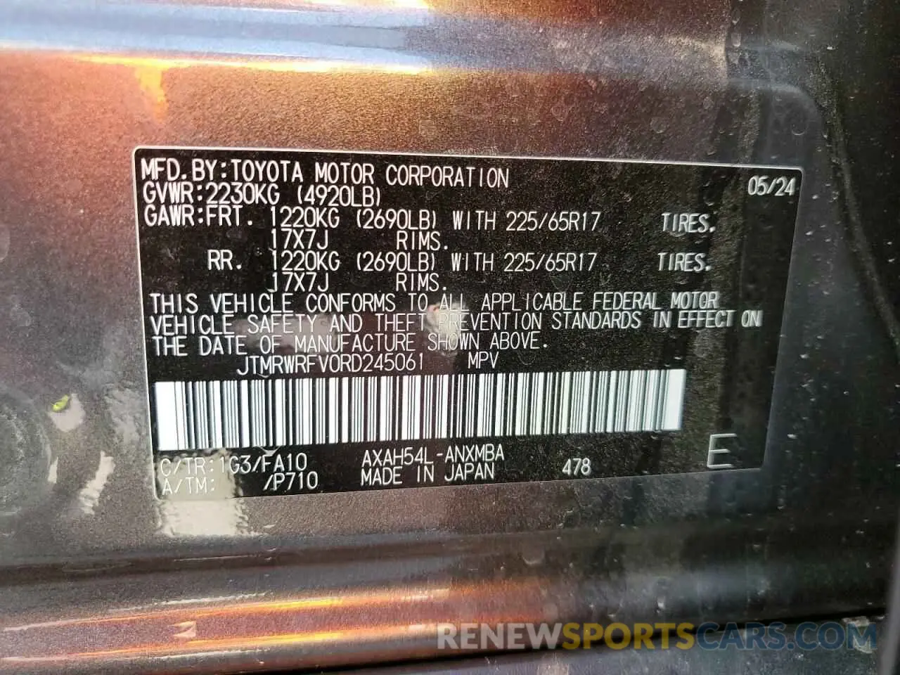 13 Photograph of a damaged car JTMRWRFV0RD245061 TOYOTA RAV4 2024