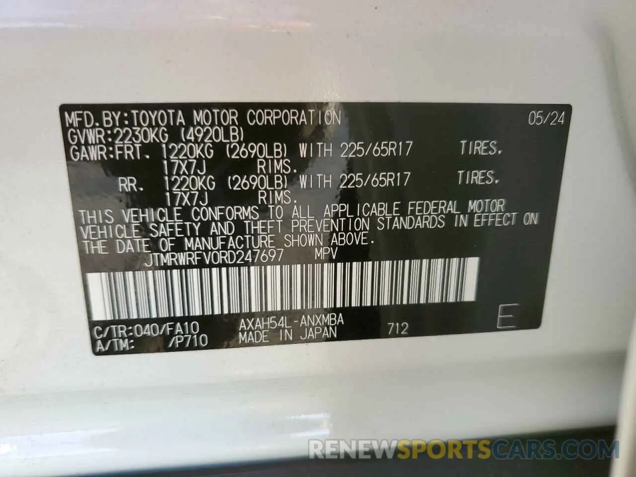 13 Photograph of a damaged car JTMRWRFV0RD247697 TOYOTA RAV4 2024
