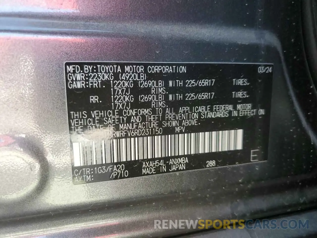 13 Photograph of a damaged car JTMRWRFV6RD231150 TOYOTA RAV4 2024