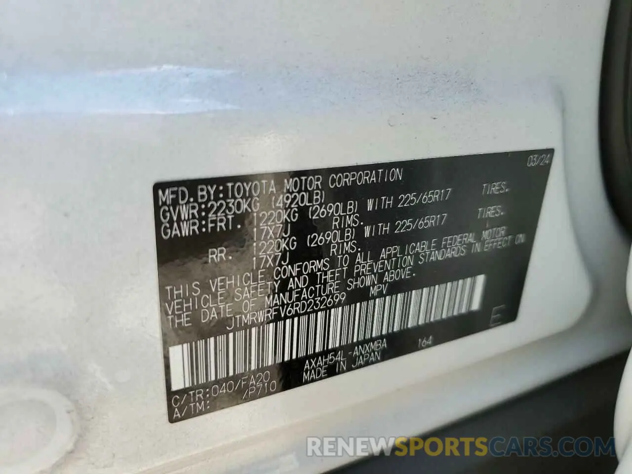 14 Photograph of a damaged car JTMRWRFV6RD232699 TOYOTA RAV4 2024