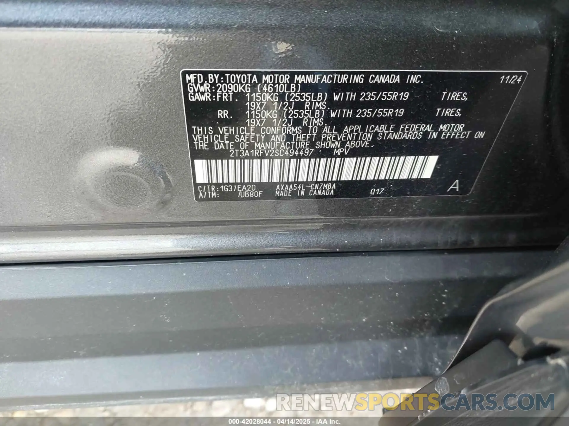 9 Photograph of a damaged car 2T3A1RFV2SC494497 TOYOTA RAV4 2025