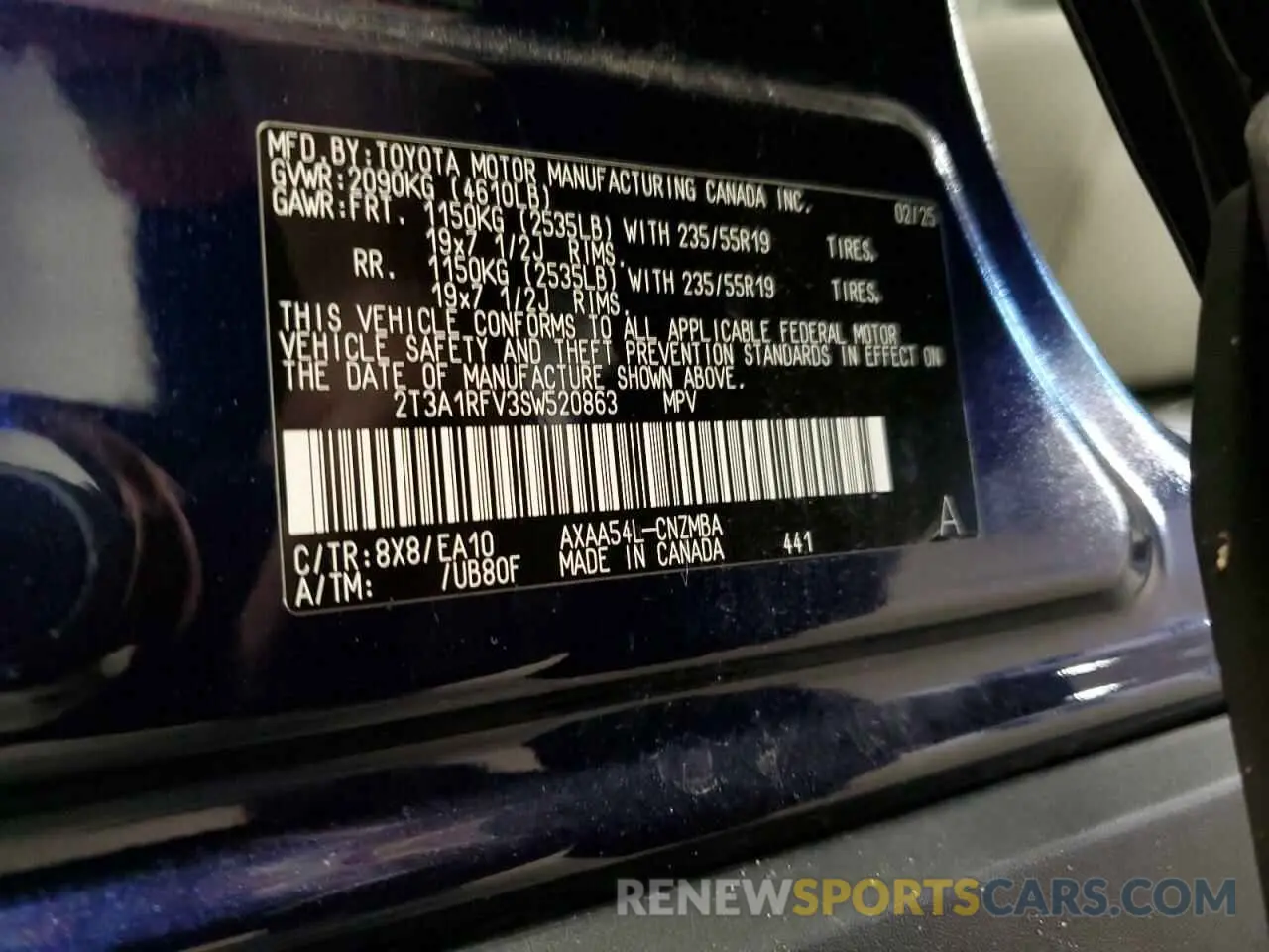 13 Photograph of a damaged car 2T3A1RFV3SW520863 TOYOTA RAV4 2025