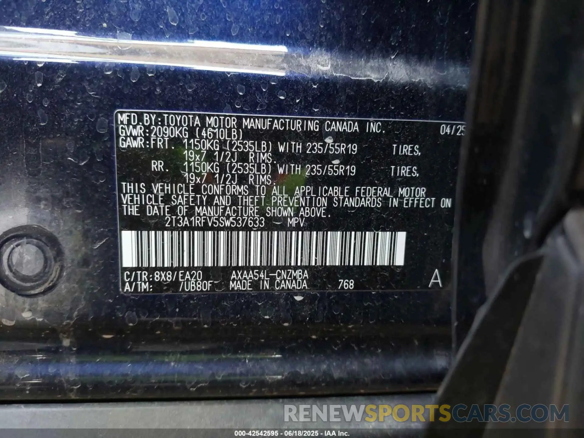 9 Photograph of a damaged car 2T3A1RFV5SW537633 TOYOTA RAV4 2025