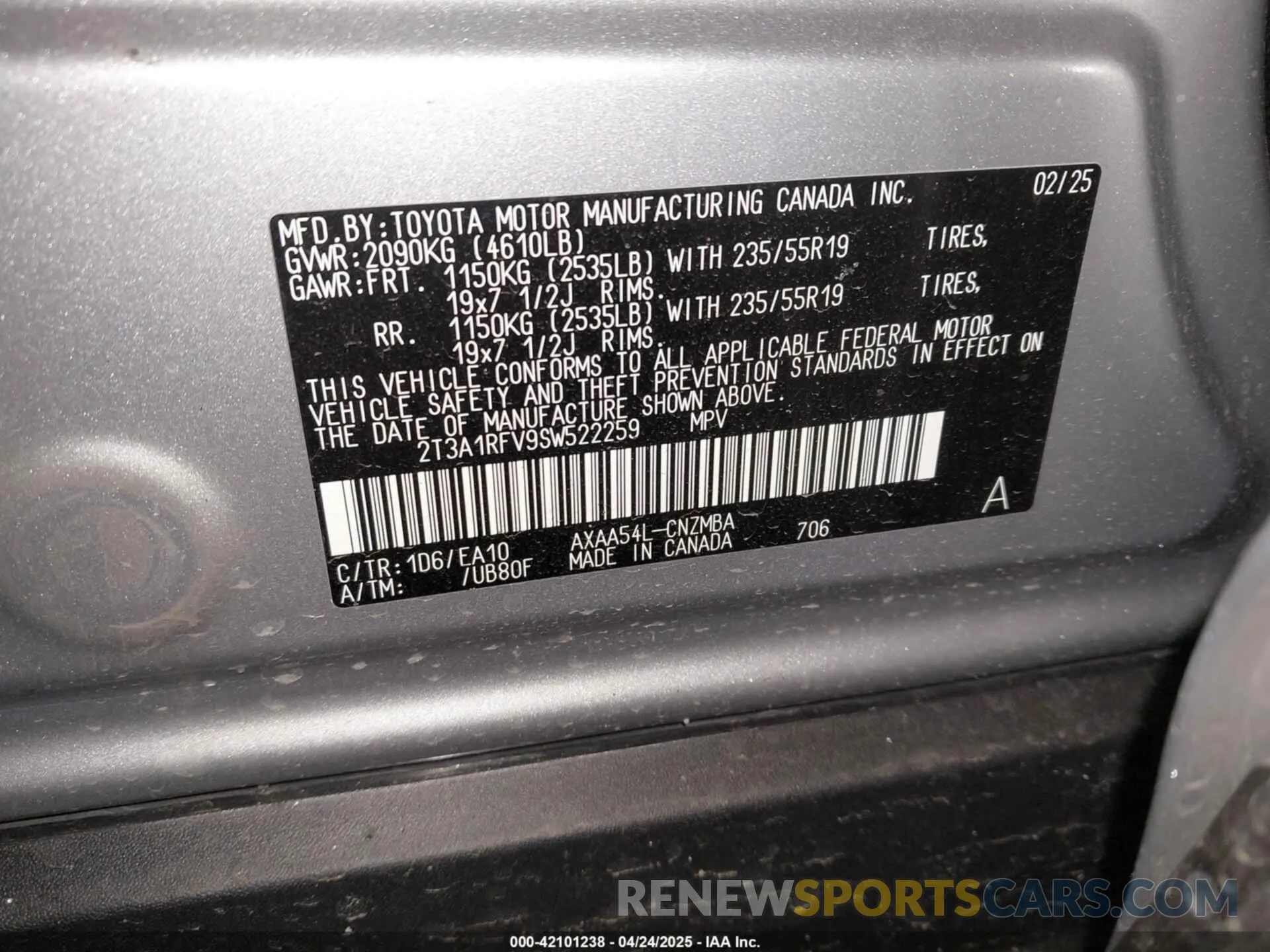 9 Photograph of a damaged car 2T3A1RFV9SW522259 TOYOTA RAV4 2025