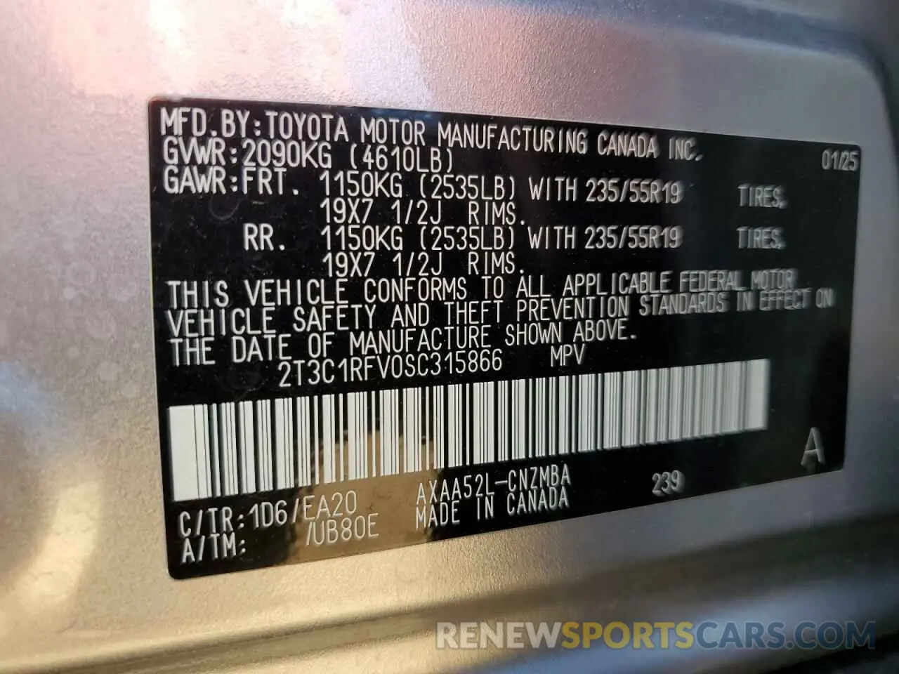 13 Photograph of a damaged car 2T3C1RFV0SC315866 TOYOTA RAV4 2025