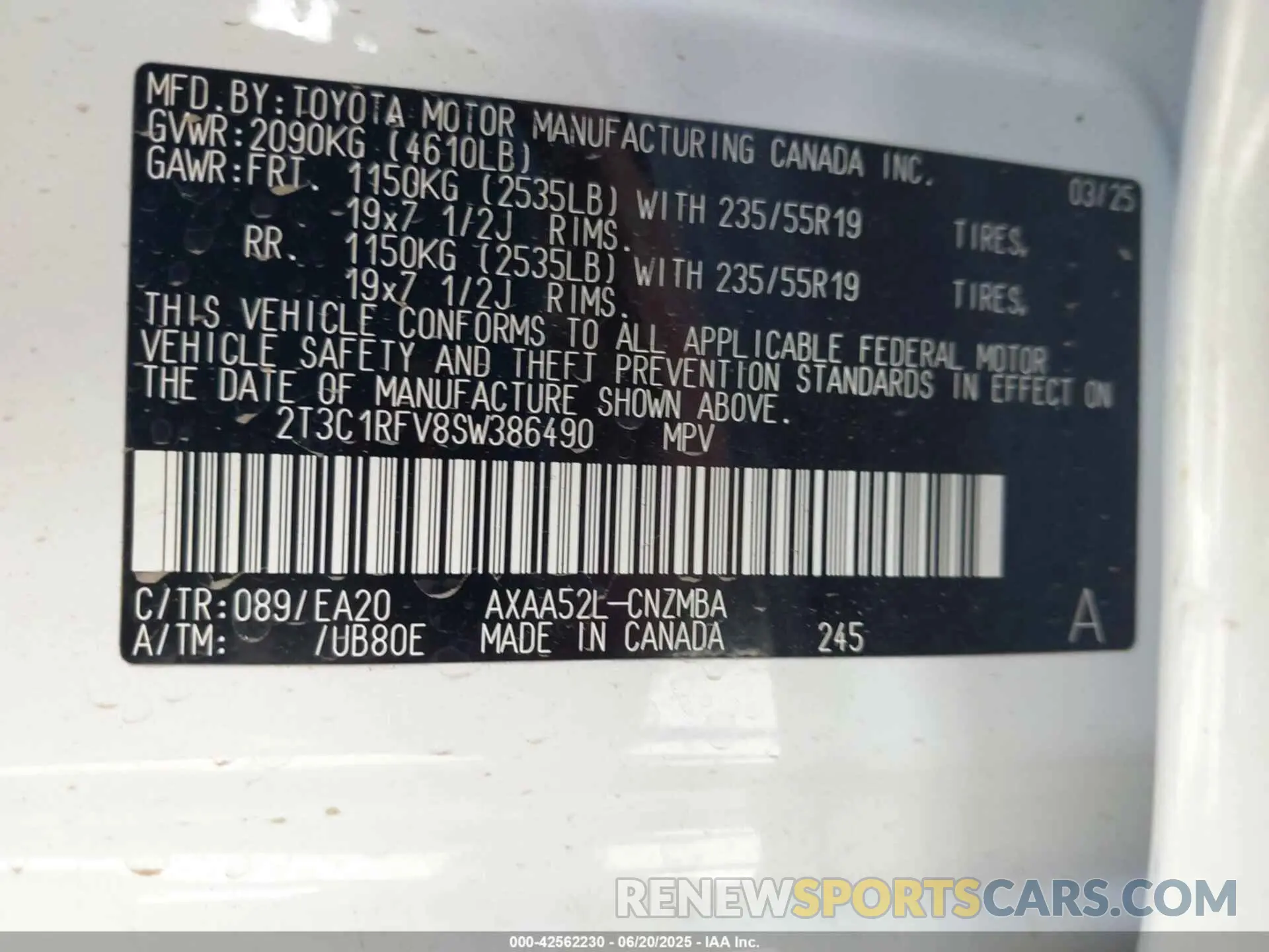 9 Photograph of a damaged car 2T3C1RFV8SW386490 TOYOTA RAV4 2025
