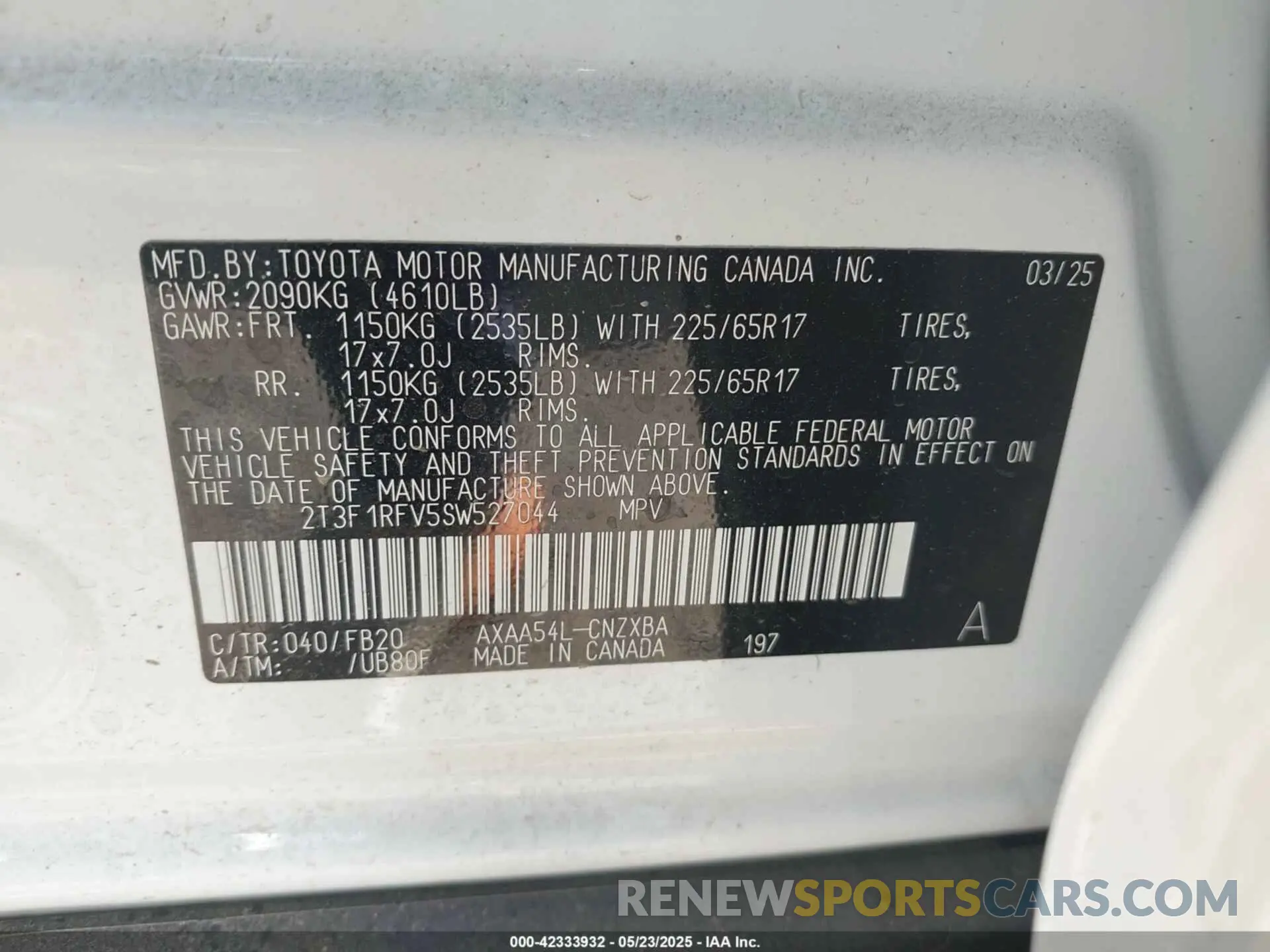 9 Photograph of a damaged car 2T3F1RFV5SW527044 TOYOTA RAV4 2025