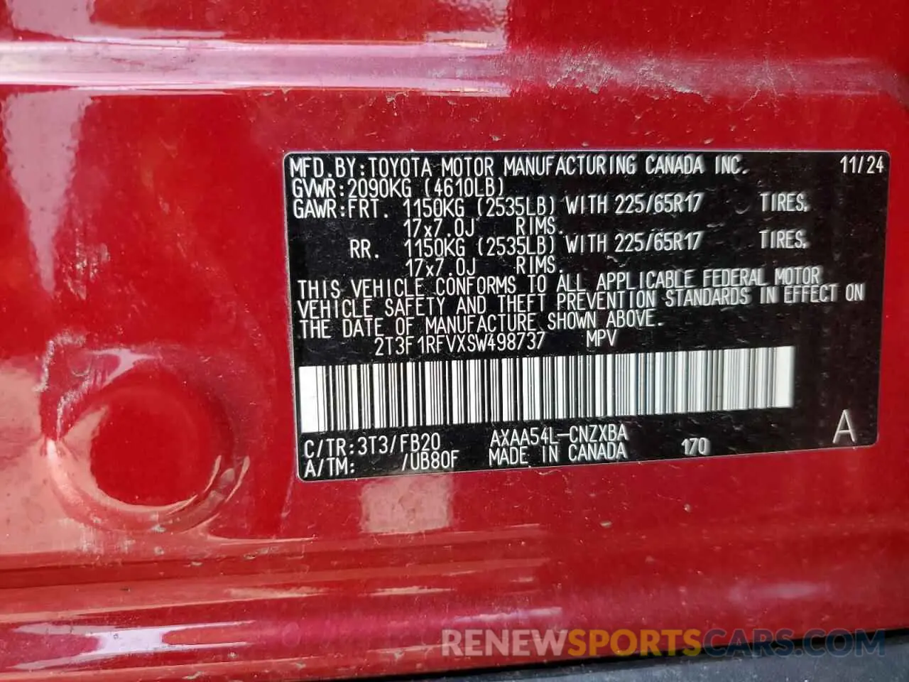 14 Photograph of a damaged car 2T3F1RFVXSW498737 TOYOTA RAV4 2025