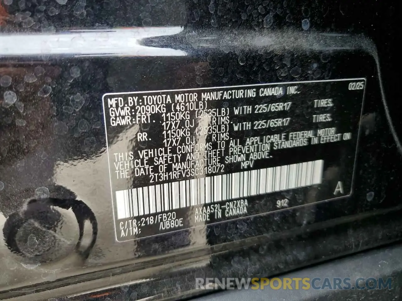 14 Photograph of a damaged car 2T3H1RFV3SC318072 TOYOTA RAV4 2025
