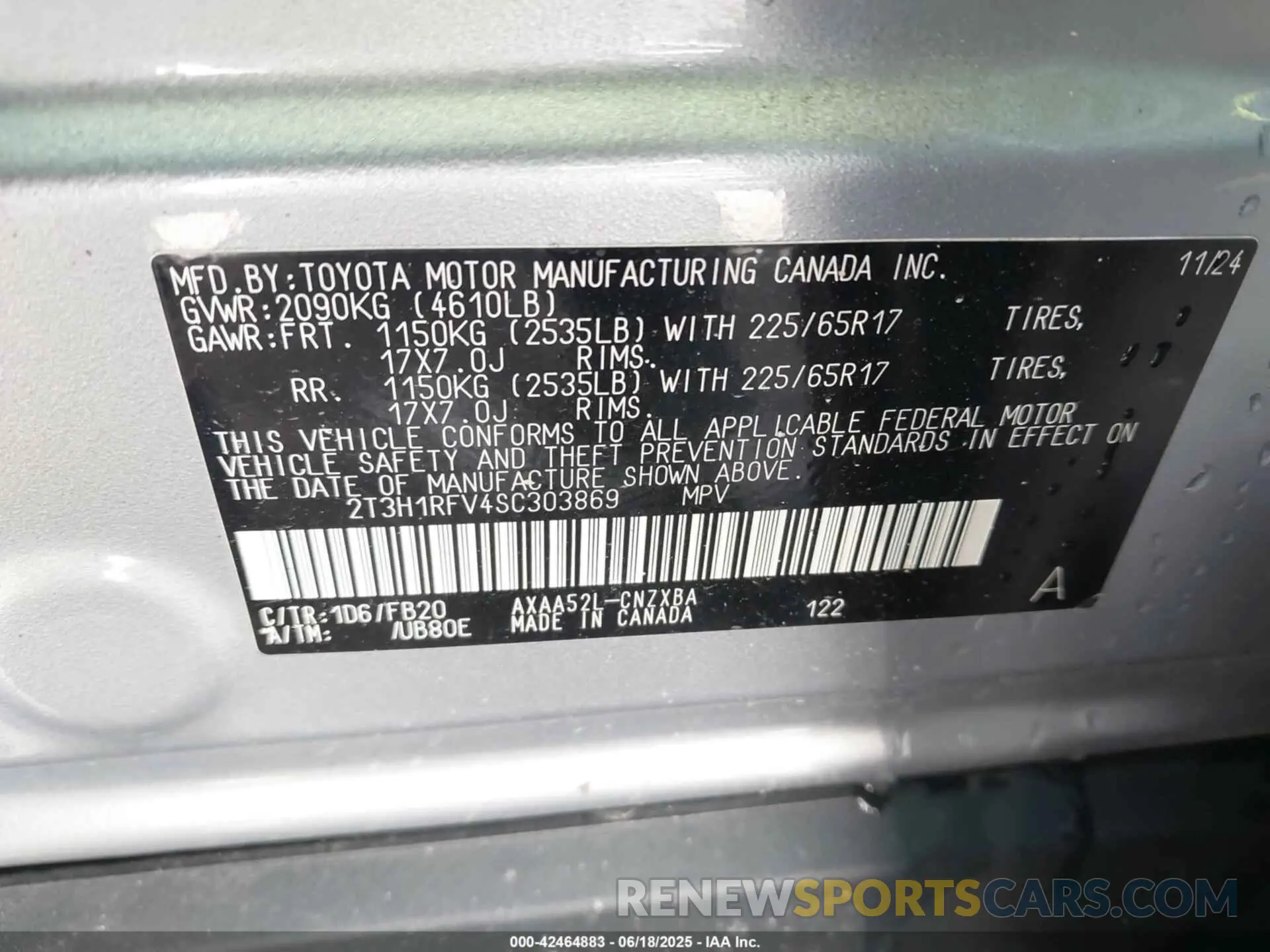 9 Photograph of a damaged car 2T3H1RFV4SC303869 TOYOTA RAV4 2025