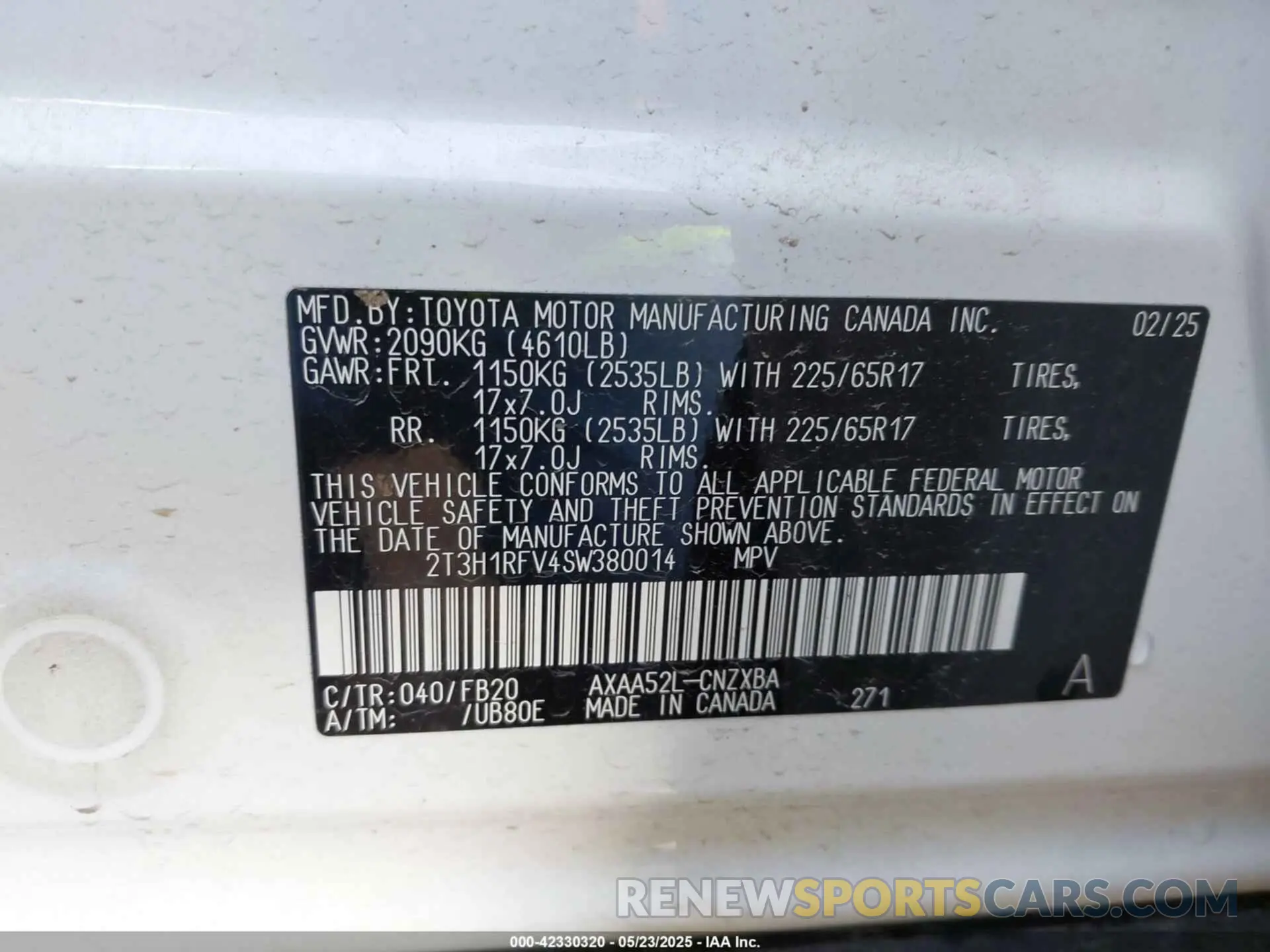 9 Photograph of a damaged car 2T3H1RFV4SW380014 TOYOTA RAV4 2025