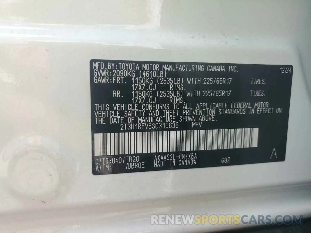 13 Photograph of a damaged car 2T3H1RFV5SC310636 TOYOTA RAV4 2025