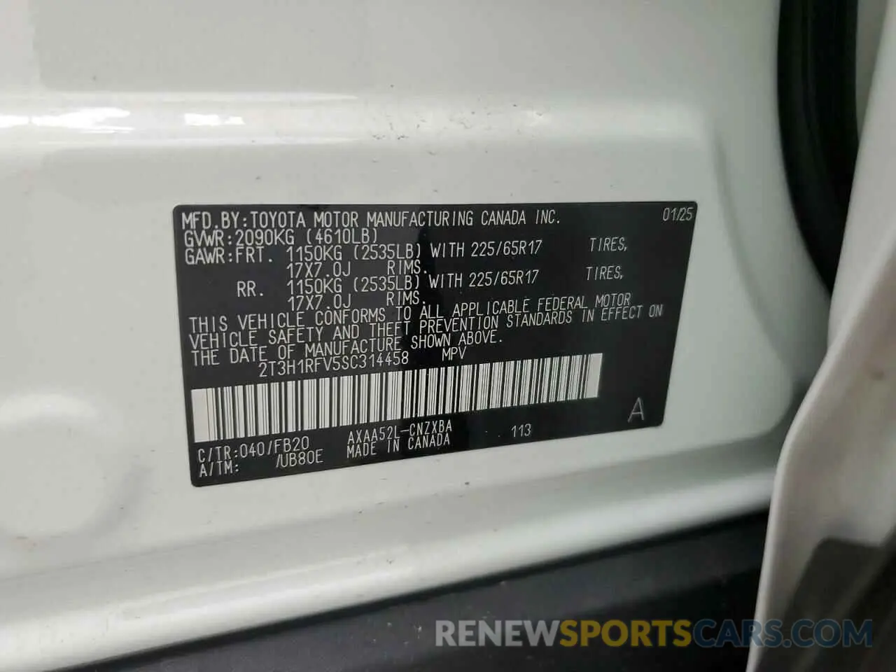 13 Photograph of a damaged car 2T3H1RFV5SC314458 TOYOTA RAV4 2025