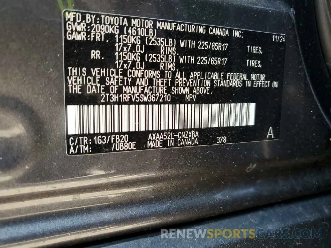 13 Photograph of a damaged car 2T3H1RFV5SW367210 TOYOTA RAV4 2025