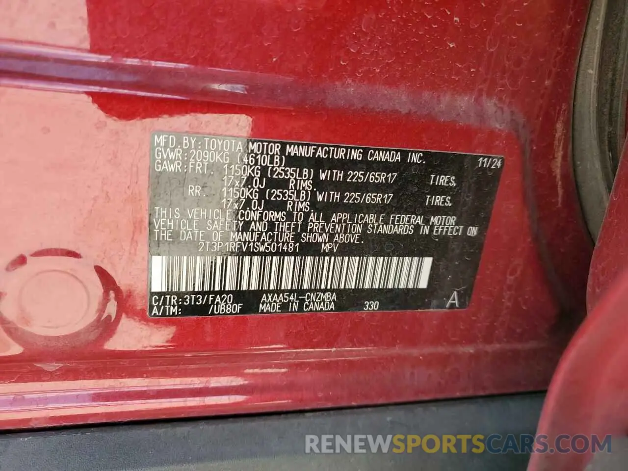 13 Photograph of a damaged car 2T3P1RFV1SW501481 TOYOTA RAV4 2025