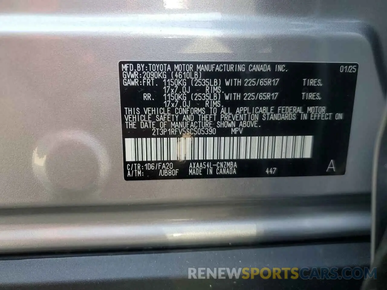13 Photograph of a damaged car 2T3P1RFV5SC505390 TOYOTA RAV4 2025