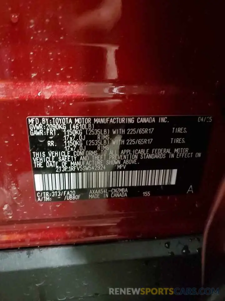 14 Photograph of a damaged car 2T3P1RFV5SW542924 TOYOTA RAV4 2025