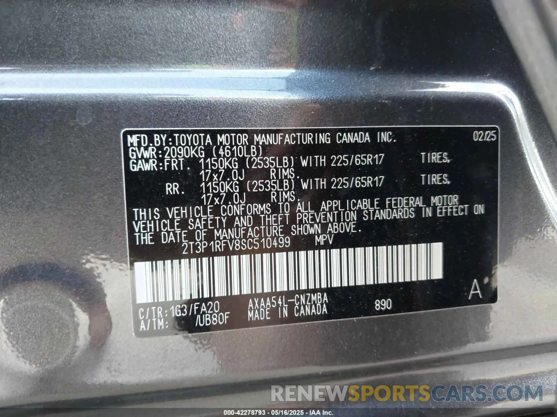 9 Photograph of a damaged car 2T3P1RFV8SC510499 TOYOTA RAV4 2025