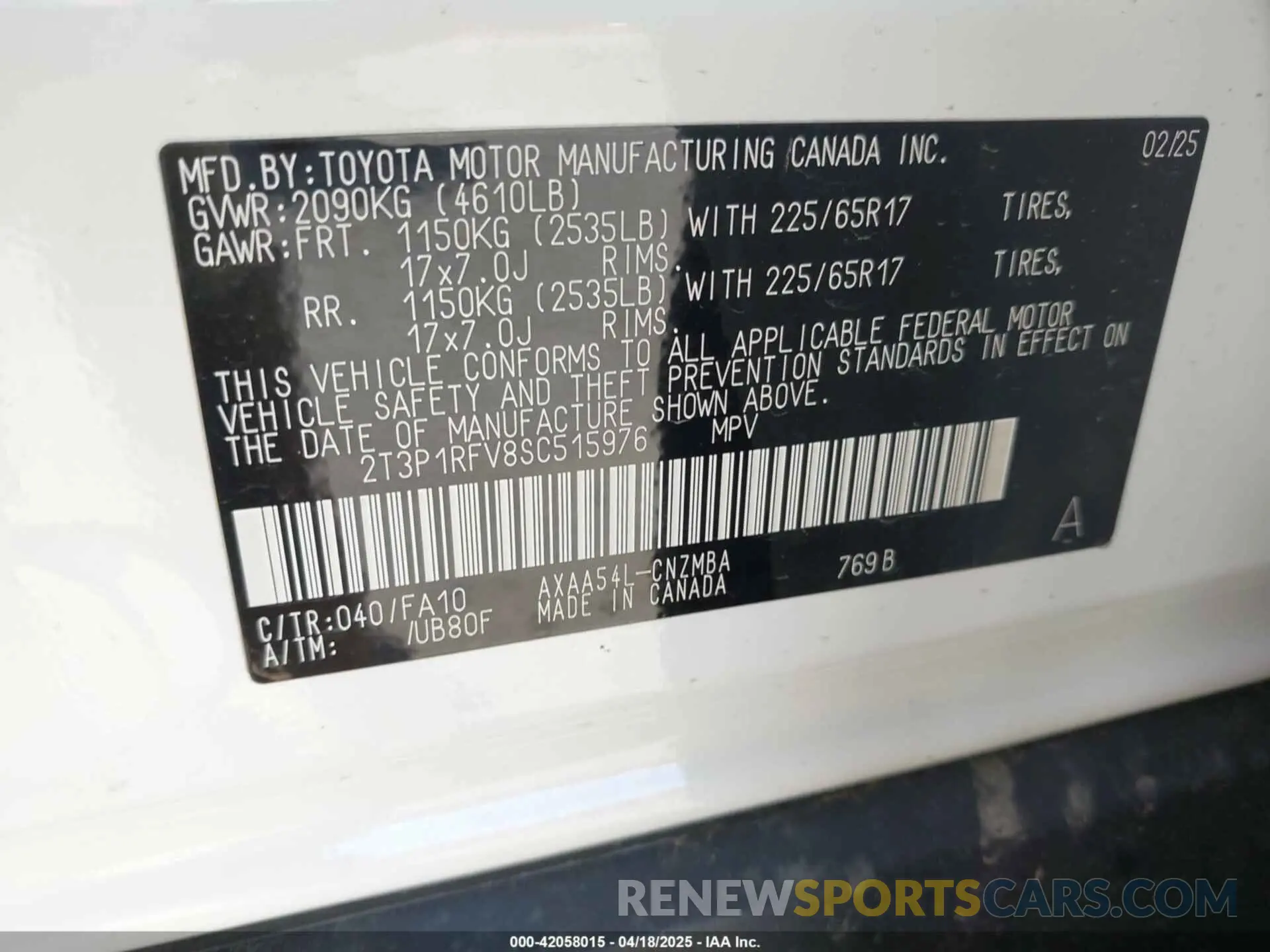 9 Photograph of a damaged car 2T3P1RFV8SC515976 TOYOTA RAV4 2025